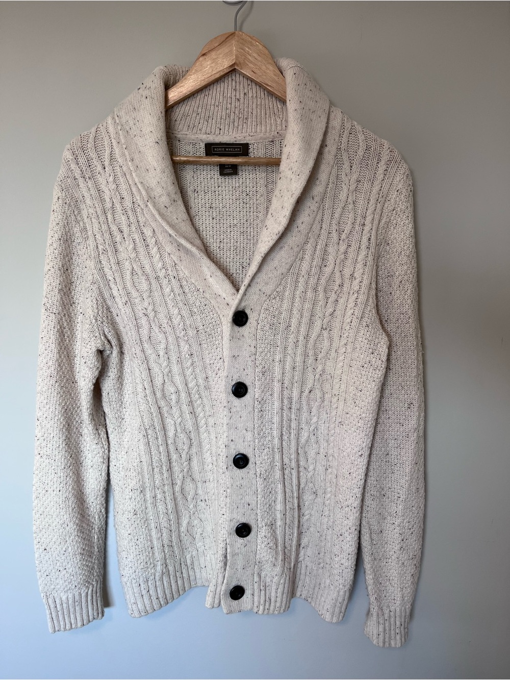 Chunky Cable Knit Sweater Wool Cotton Blend Button Up Preppy Cardigan Men’s Med